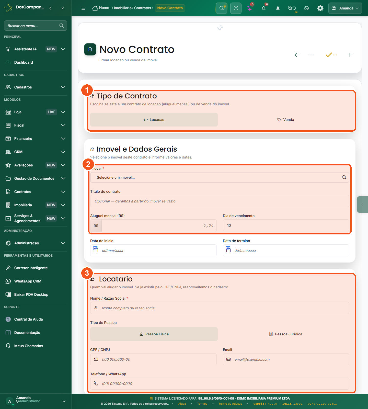 Novo contrato de locação ou venda