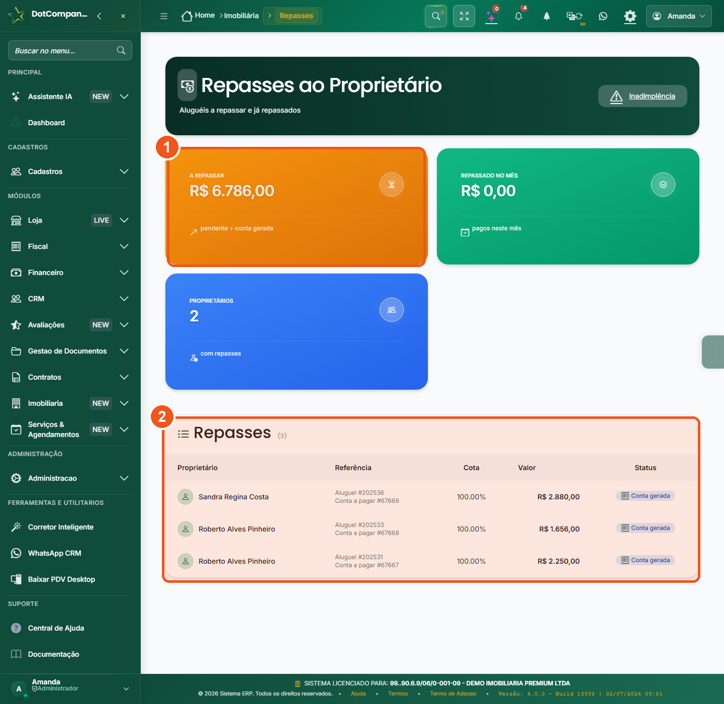 Repasses ao proprietário