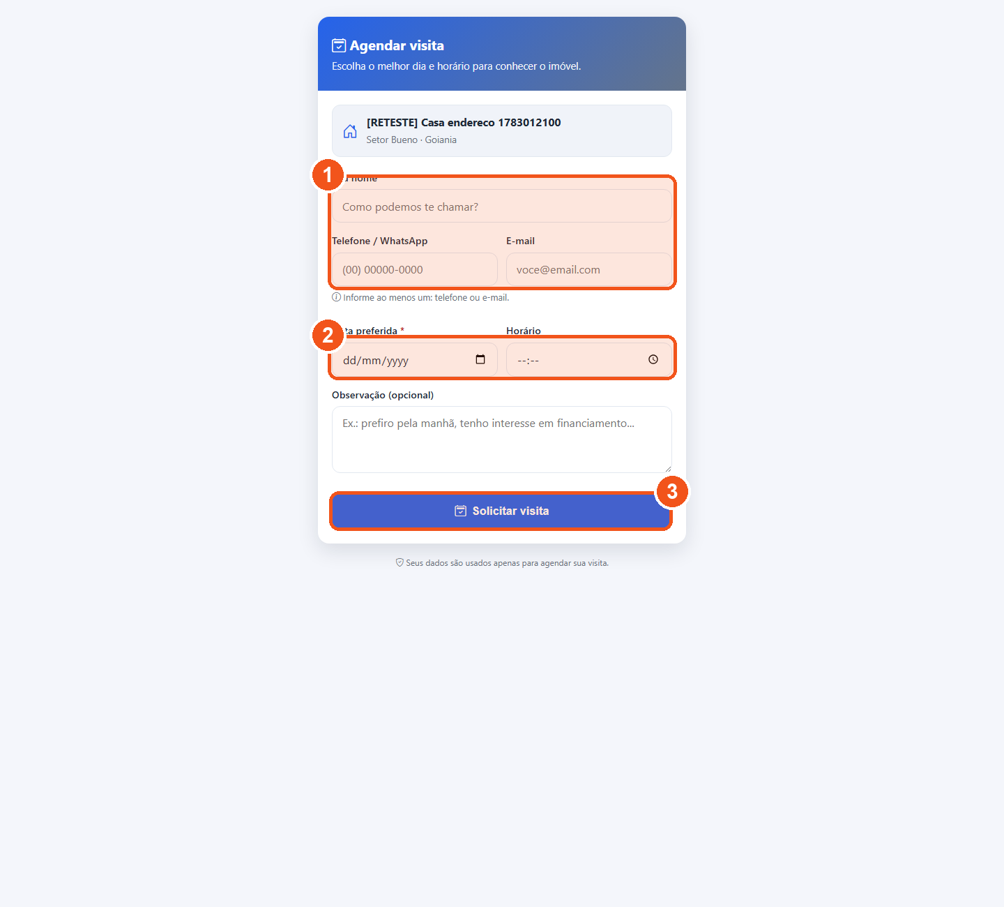 Ficha pública de agendamento de visita