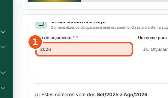 Digite o ano do plano.