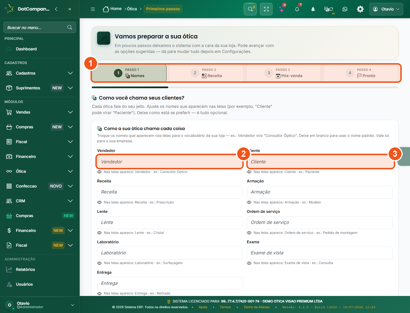 Assistente de primeiros passos