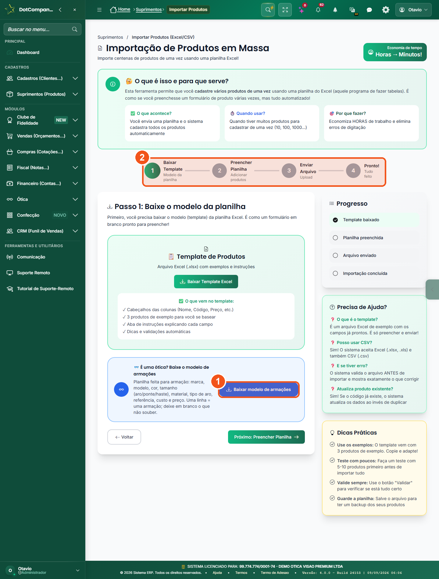 Importação de produtos em massa