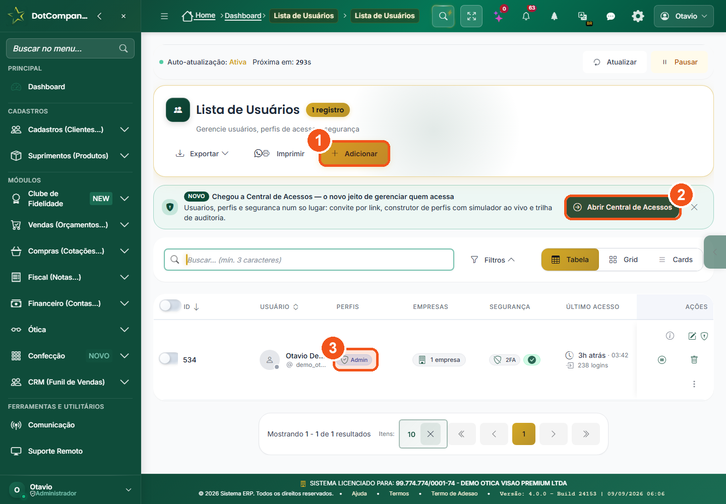 Lista de usuários