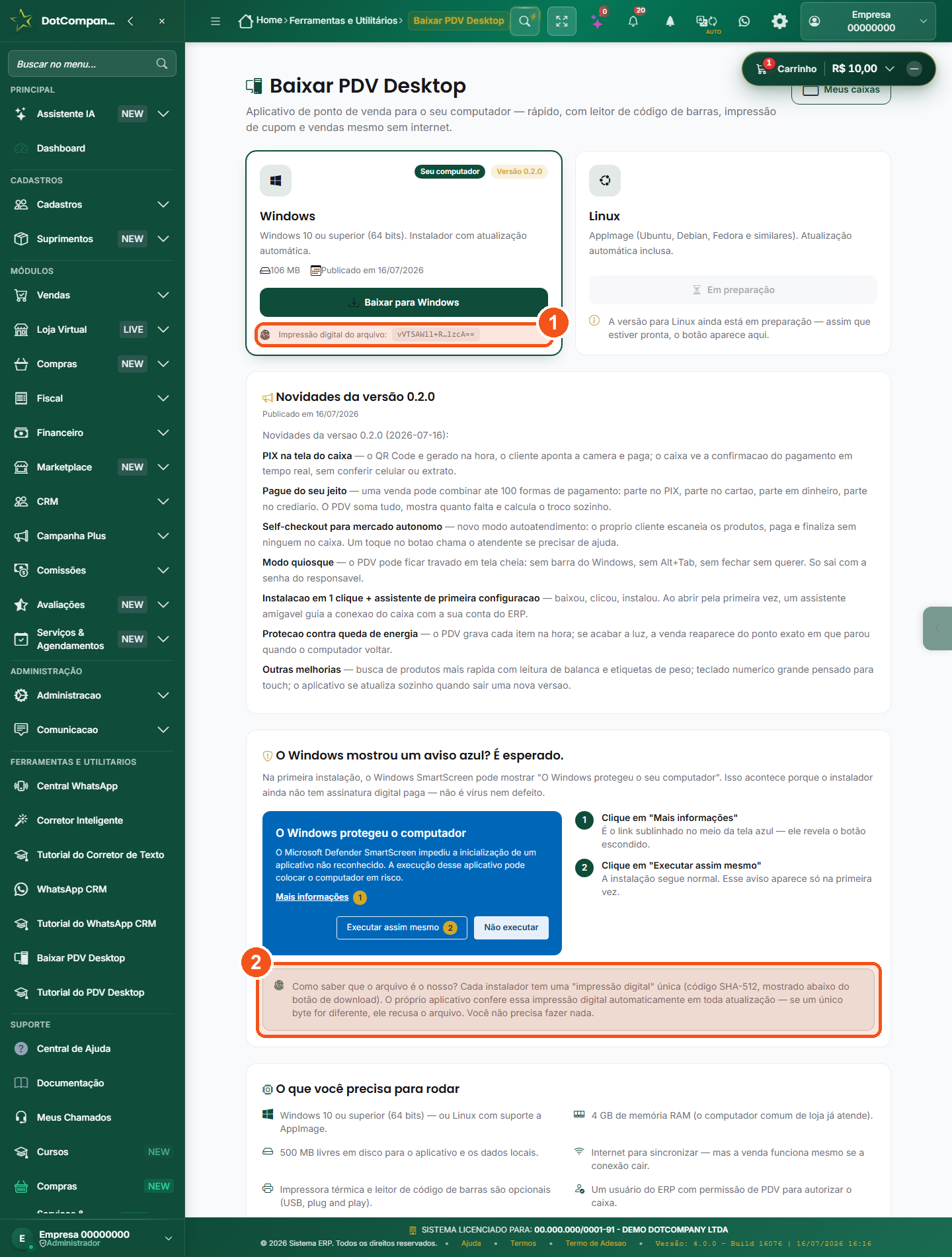 Impressão digital do arquivo (SHA-512) e explicação