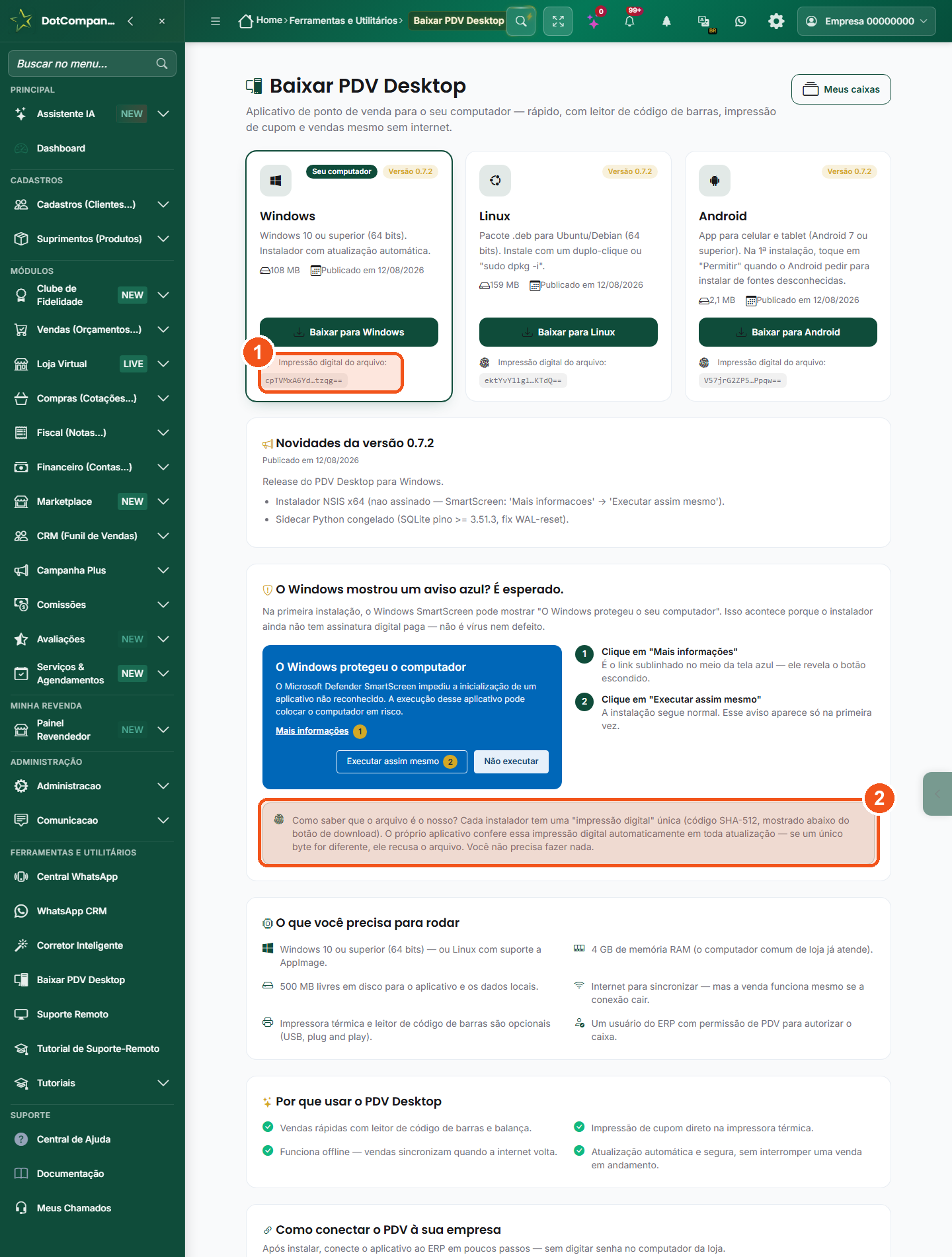 Impressão digital do arquivo (SHA-512) e explicação