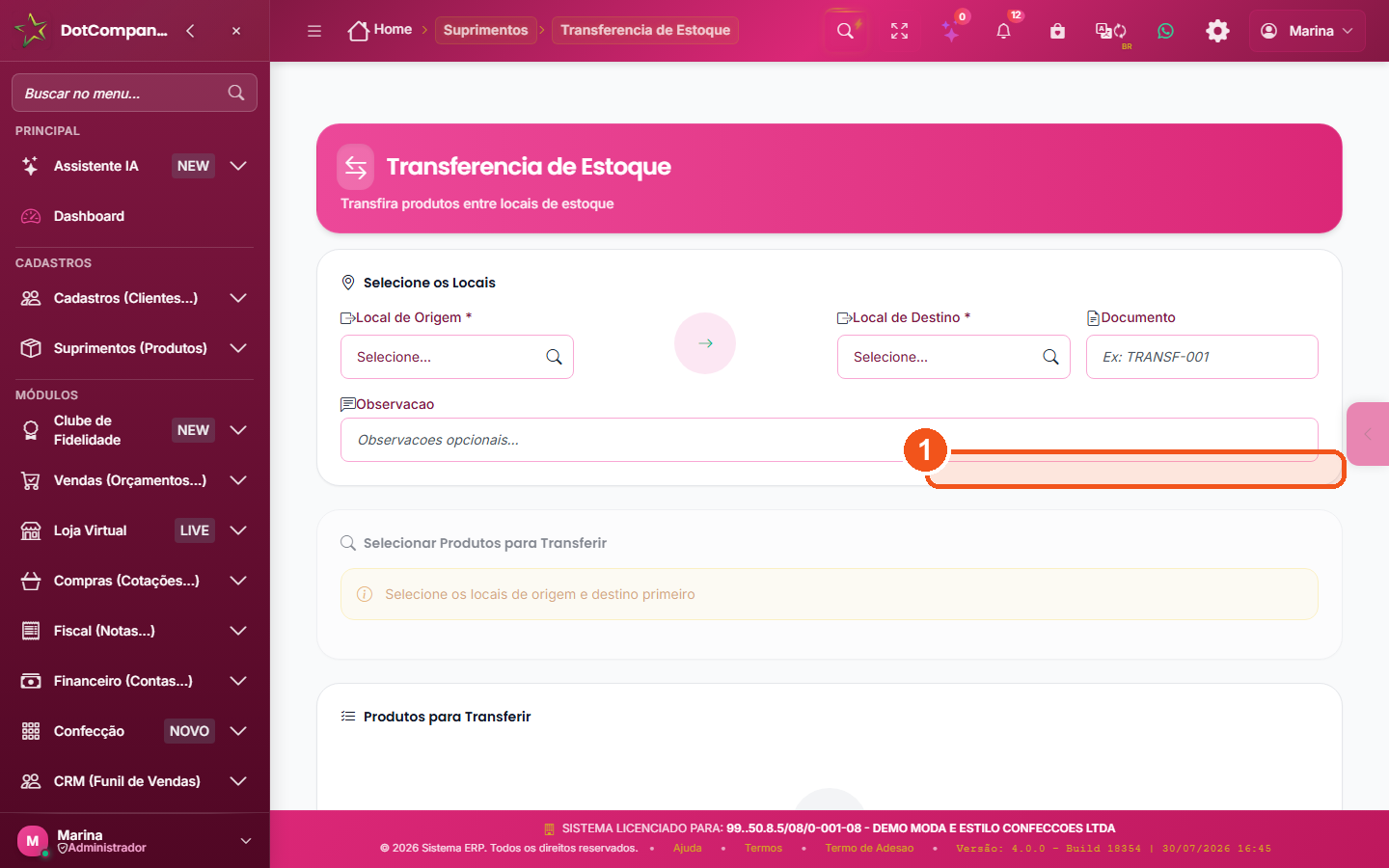 Transferência de Estoque