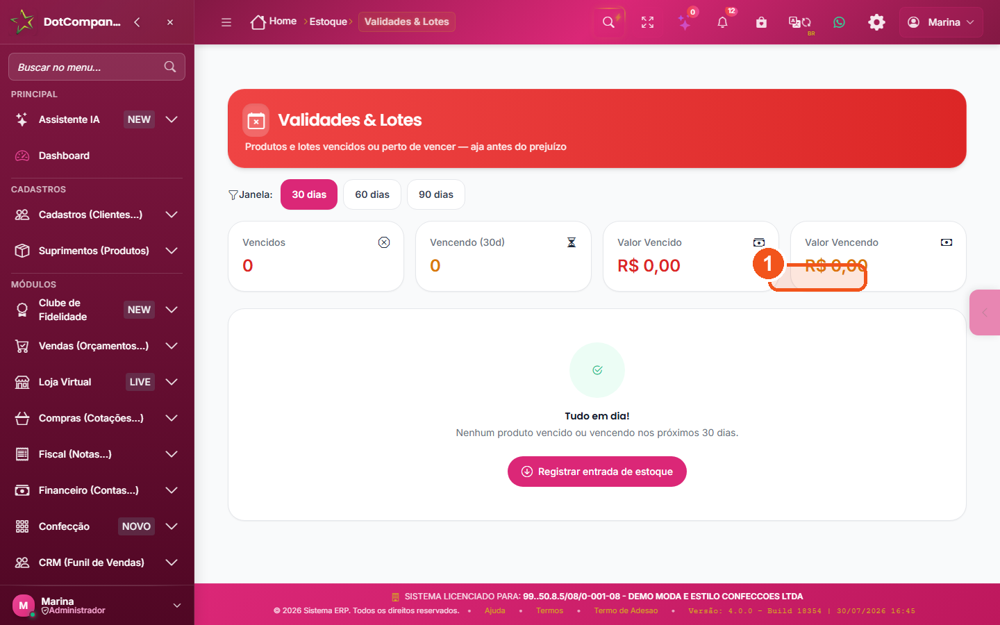 Controle de validades