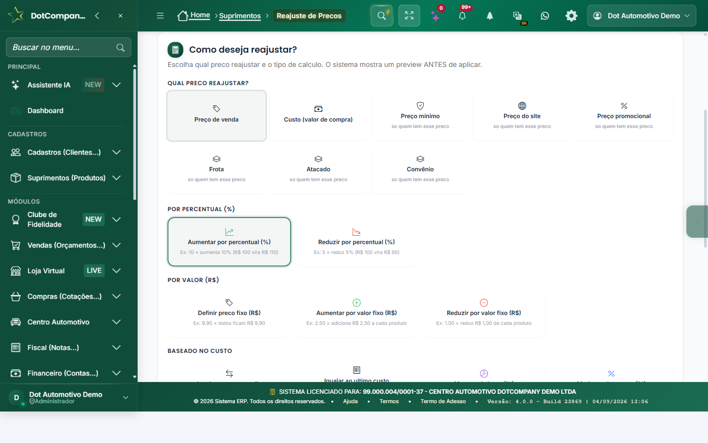 Reajuste de Preços em Massa