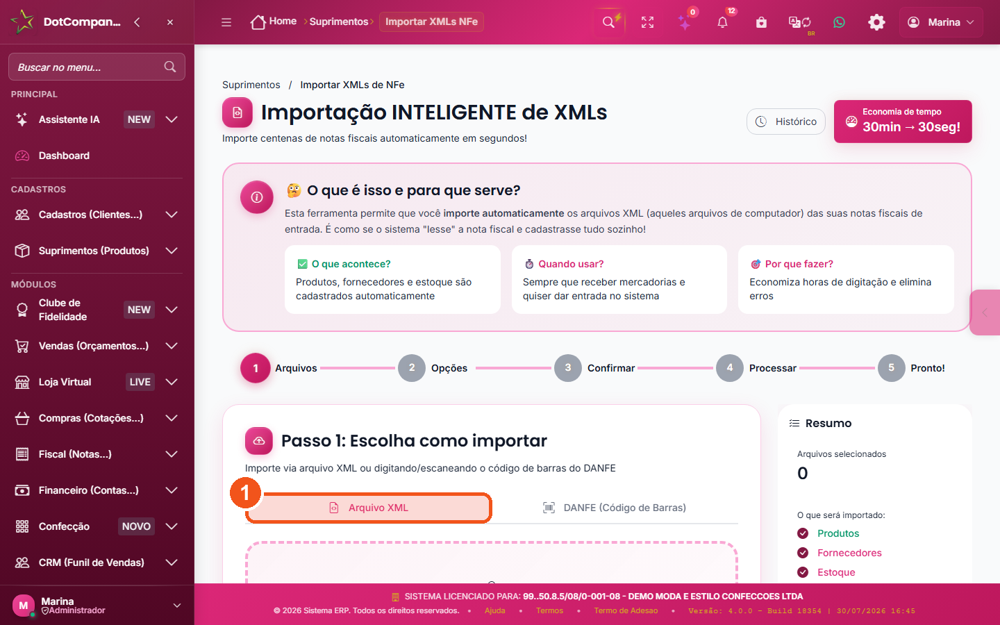 Importação de XMLs