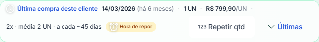 Última compra deste cliente para o produto escolhido