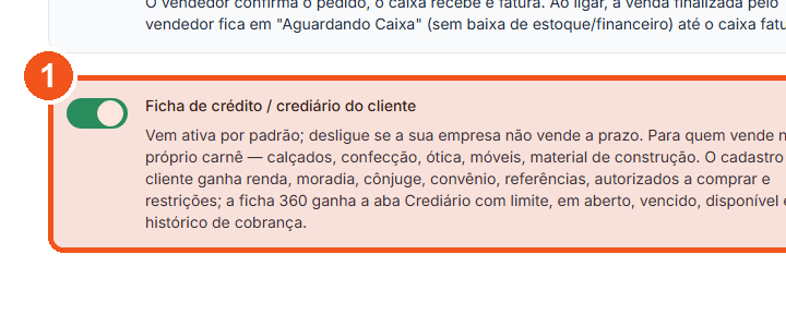 No bloco Financeiro, ache a chave da ficha de crédito.