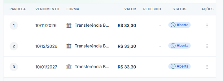 Abra a venda e confira as parcelas.