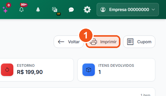 Abra a devolução na lista e clique em Imprimir.